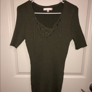 Olive Green Knit Sweater Dress